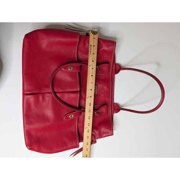 Dooney & Bourke Red Pebble Leather June Double Pocket Cinch Satchel Purse - Picture 13 of 14